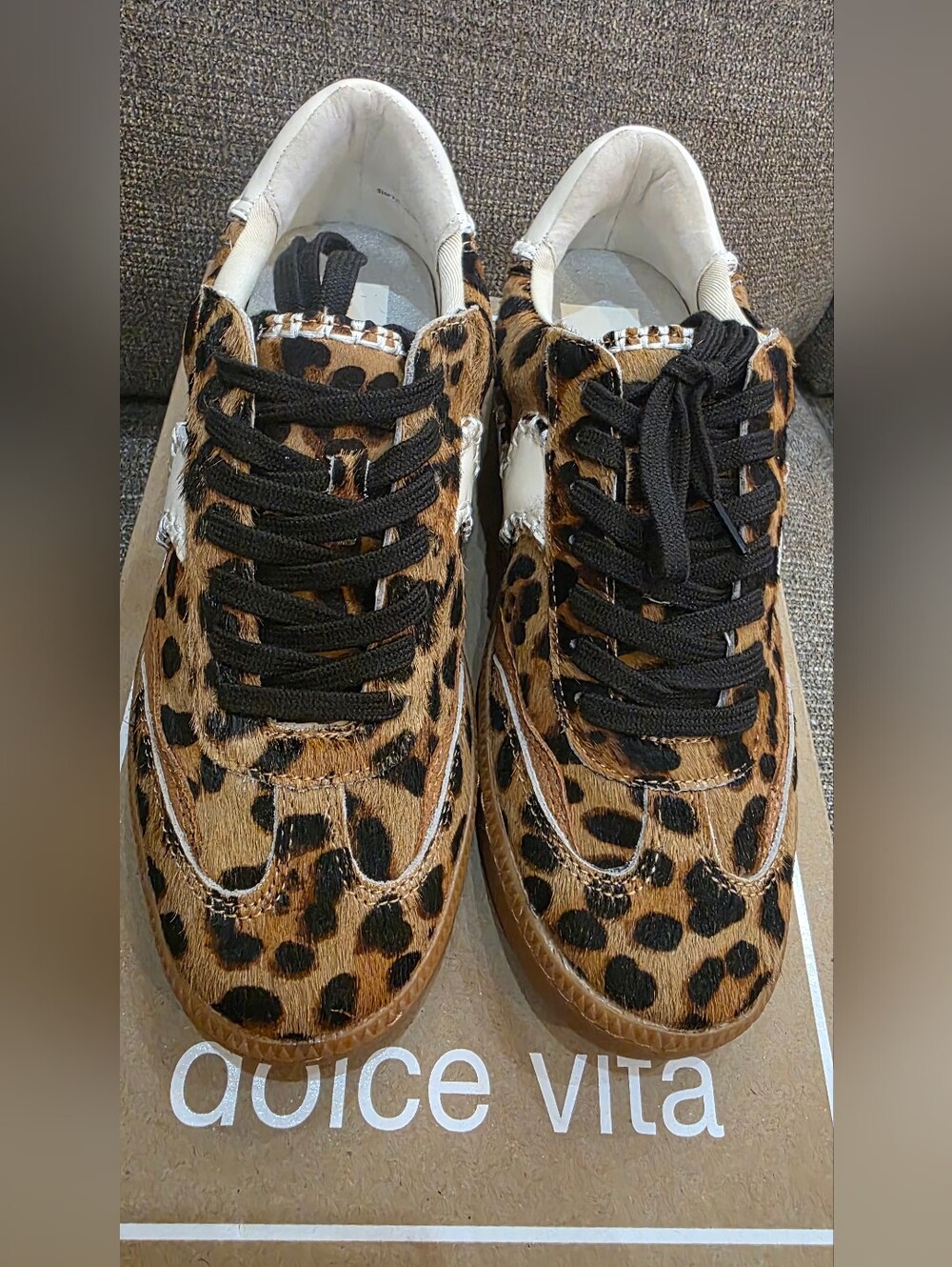 Dolce Vita DK Leopard Calf Hair Lace-Up Sneakers - Brown/Black